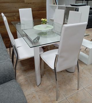 Mesa Comedor KENTCH, Blanca + 6 Sillas. ¡REBAJADA!