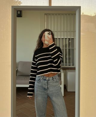 Jersey crop rayas blanco y negro