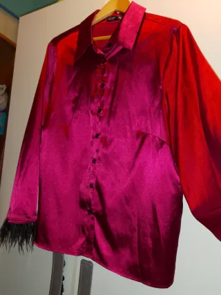 Blusa elegante satinada con plumas