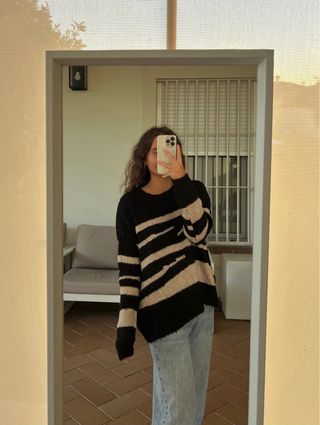 Jersey Mango Rayas Beige y Negro Talla M