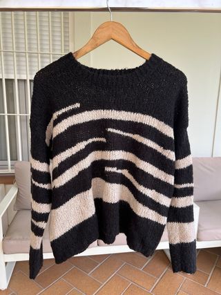 Jersey Mango Rayas Beige y Negro Talla M