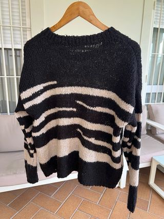 Jersey Mango Rayas Beige y Negro Talla M