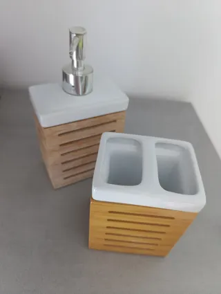 Conjunto baño bambú y cerámica