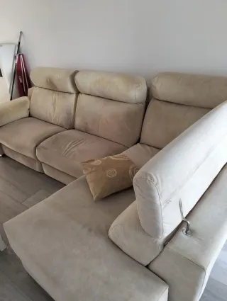 Sofá chaise longue beige tela