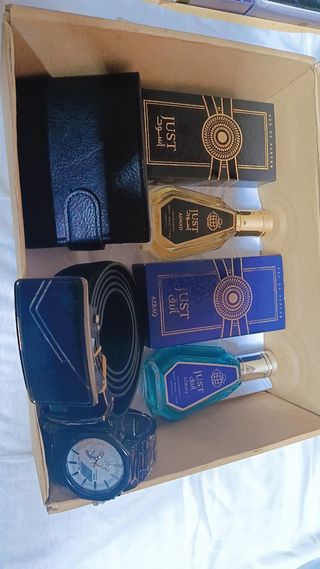 Pack regalo hombre: Cartera, cinturón, reloj y per