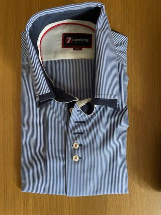 Camicia 7 Camicie Slim Fit a Righe Blu/Bianco Tagl