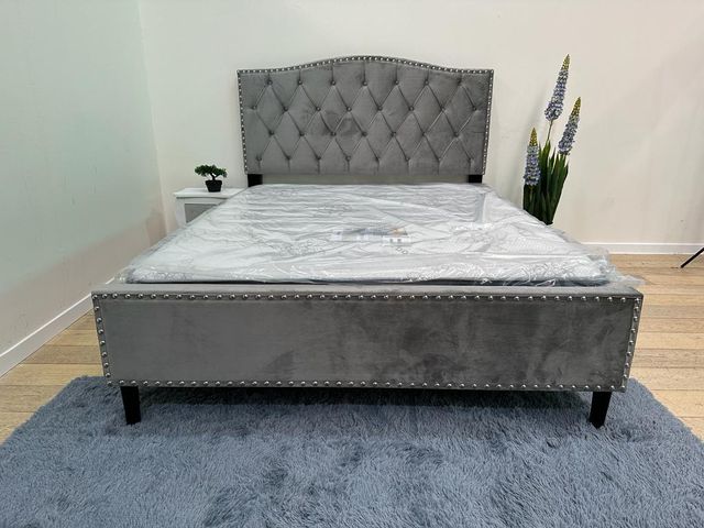 Cama Matrimonio 150x190cm Gris Terciopelo