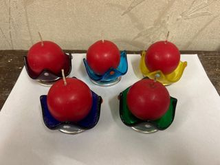 Set 5 Candele Rosse con Portacandele Vetro