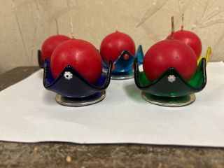 Set 5 Candele Rosse con Portacandele Vetro