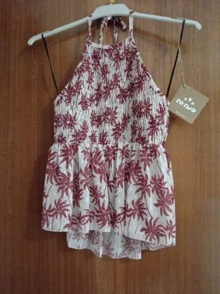 Blusa palmeras roja y blanca
