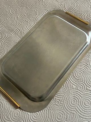 Splendido vassoio vintage acciaio decorato oro 18K