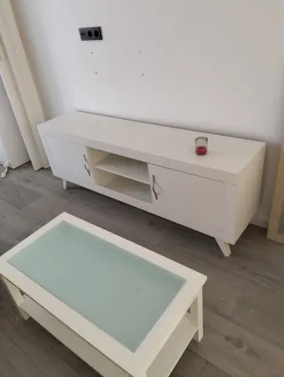 Mueble TV y mesa baja madera y cristal