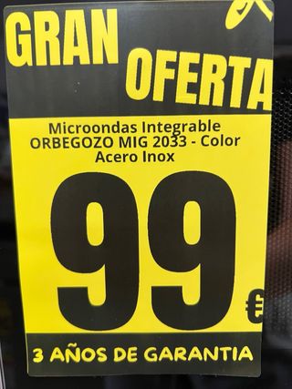 Microondas Orbegozo Integrable 99€ encastrable