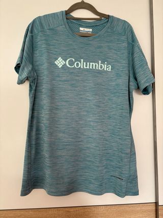 Camiseta técnica Columbia gris y turquesa