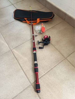 Caña de pescar 1.80m + carrete y accesorios