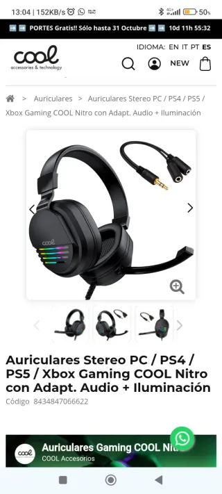 Auriculares Gaming Cool Nitro RGB