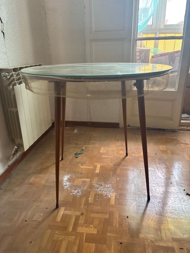 Mesa redonda madera y cristal