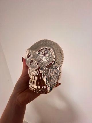 Calavera decorativa plateada