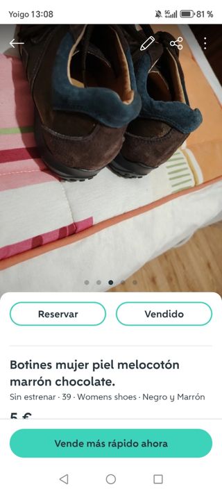 Botines mujer piel marrón y dorado T.39