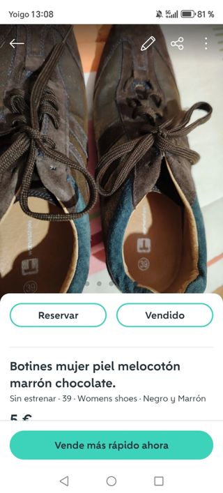 Botines mujer piel marrón y dorado T.39
