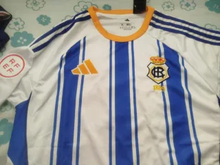 Camiseta Adidas  Rayas Azul/Blanco, dorada 