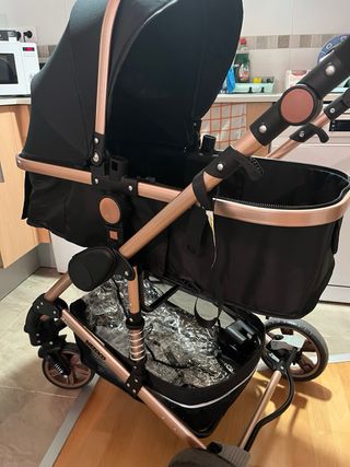 Carrito bebé 3 en 1 negro y oro rosa