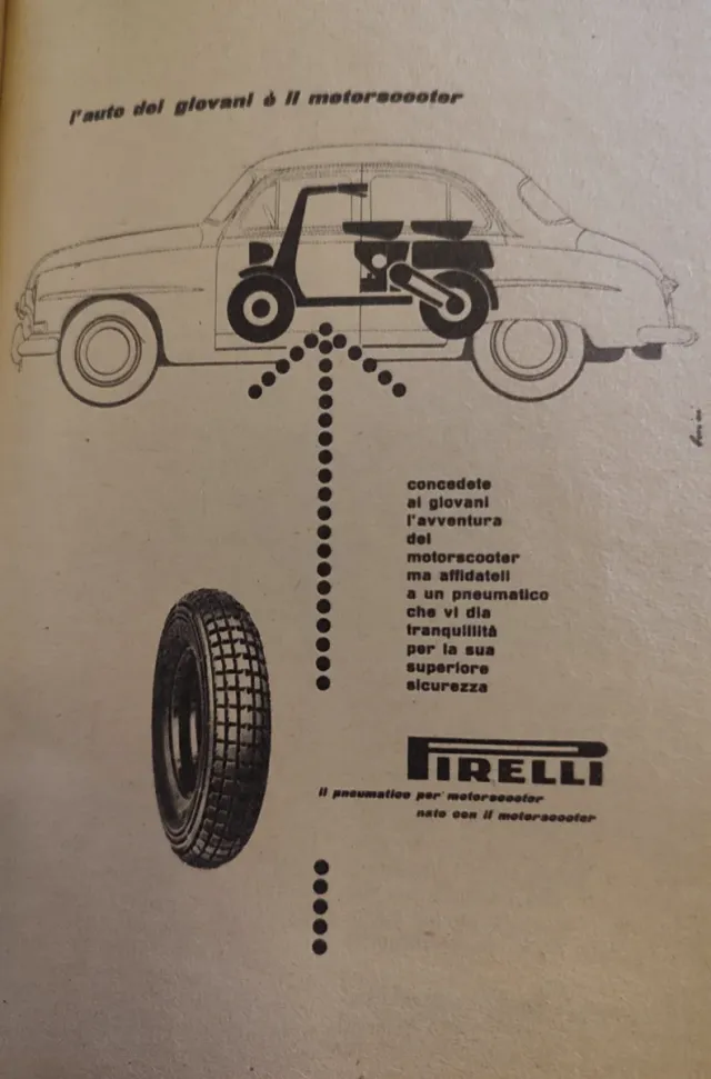 Reclame vintage Pirelli motorscooter 1955