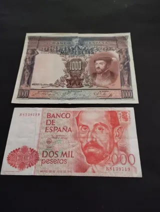 Billetes antiguos españoles 1000 y 2000 pesetas