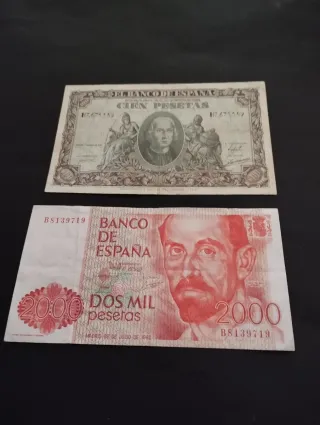 Billetes antiguos españoles: 100 y 2000 Pesetas