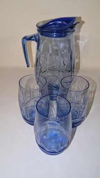 Caraffa e Bicchieri Blu Vetro