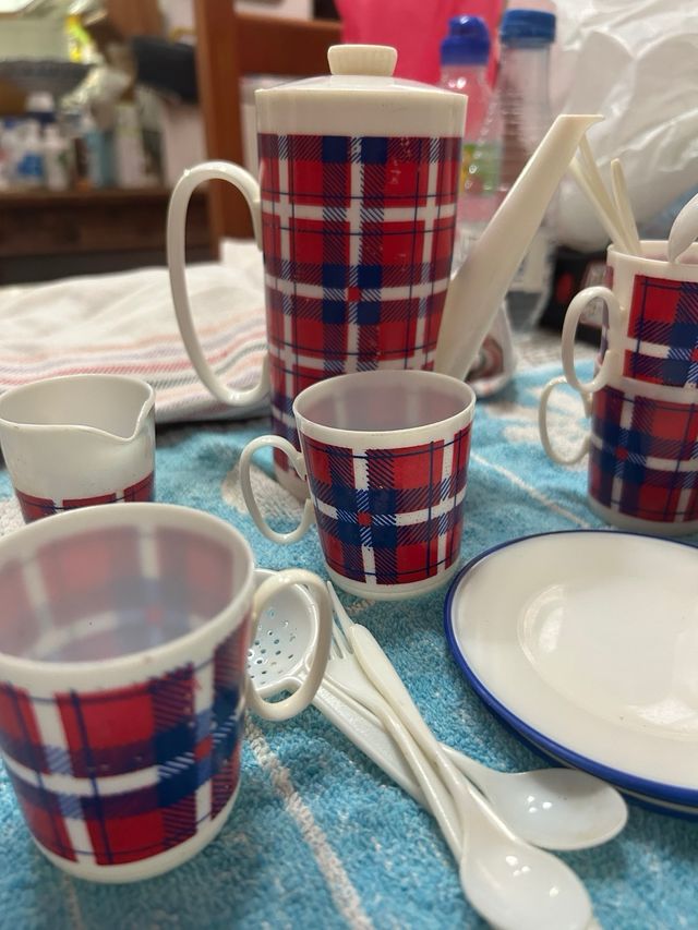 Juego Tazas Niños Plástico Tartán