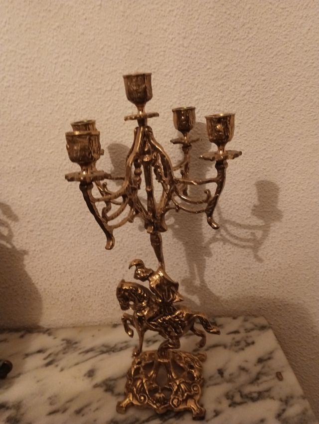 Juego Reloj y Candelabros Bronce/latón