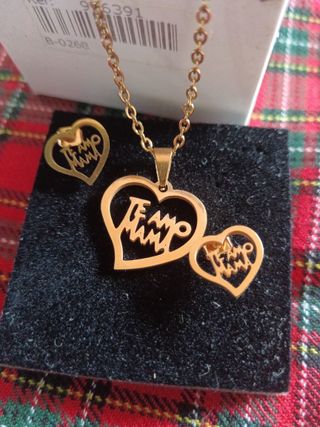 Conjunto Corazón Te Amo Mama Chapado Oro 18k