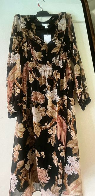 Vestido gasa estampado pájaros y flores
