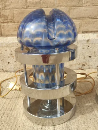 Pareja Lámparas Murano Space Age Azul/Plata