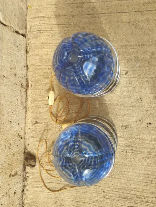 Pareja Lámparas Murano Space Age Azul/Plata