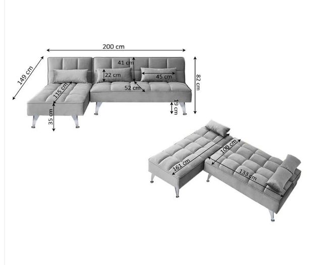 Sofá Cama Chaise Longue 200cm Gris