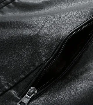 Chaqueta Piel Sintética Negra Hombre