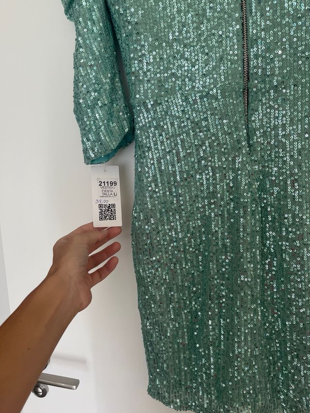 Vestido lentejuelas aguamarina talla única