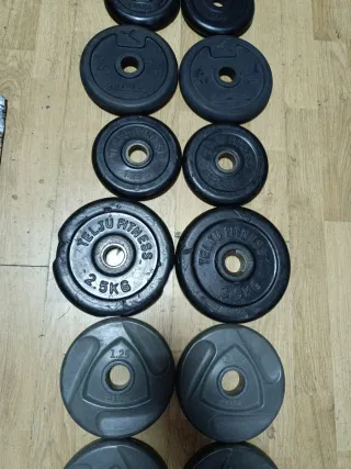 Barra recta, barra Z y 20kg en discos