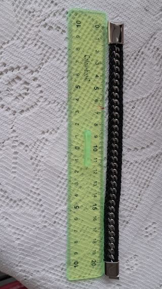 Bracciale Uomo Pelle Nera e Catena Argento