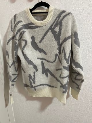 Jersey hombre S blanco y gris abstracto