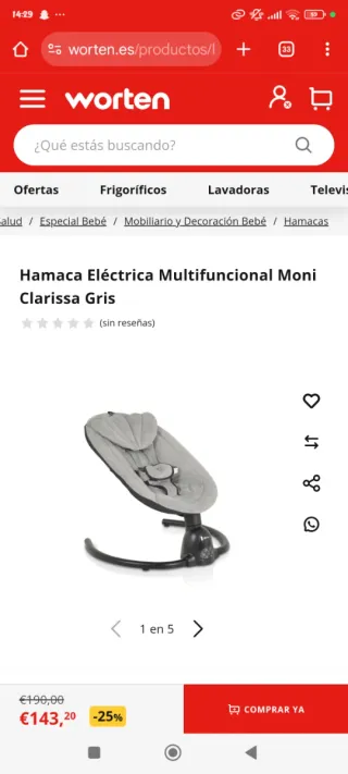 Mecedora Eléctrica Bebé Moni Clarissa Gris