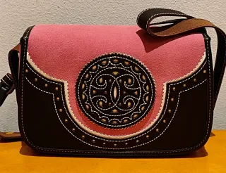 Bolso de piel Ubrique rosa y marrón