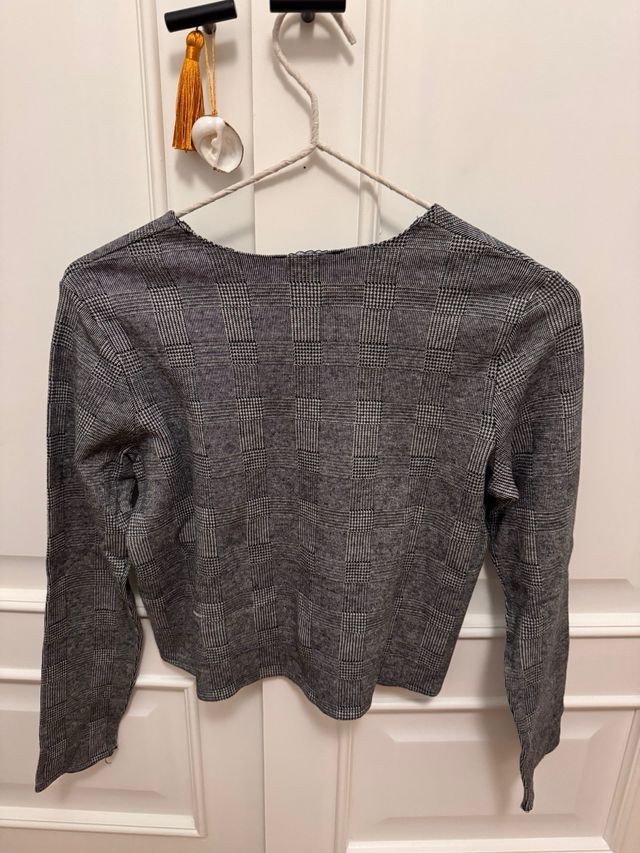 Jersey Zara Cuadros Manga Larga Gris