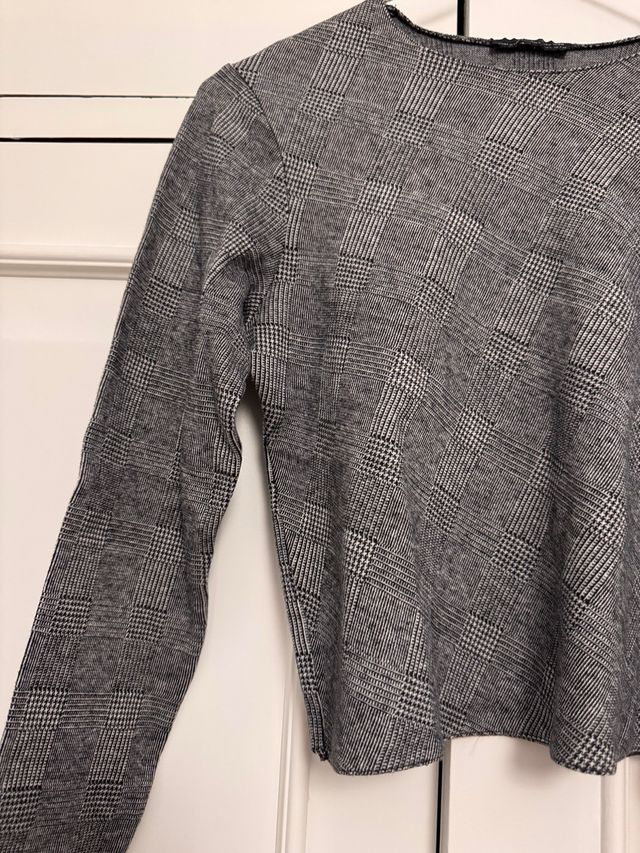 Jersey Zara Cuadros Manga Larga Gris