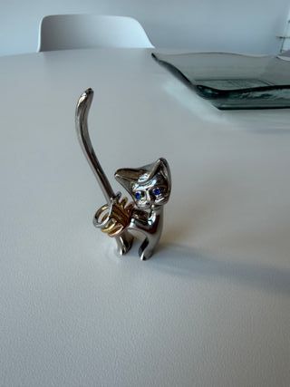 Soporte Anillos Gato Plateado