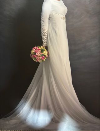 Vestido de Novia Blanco con Encaje más velo aparte