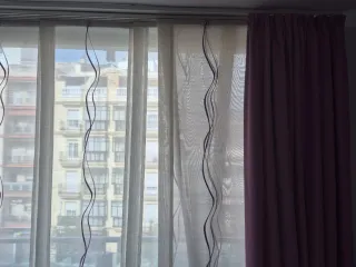 Cortinas correderas lila y beige