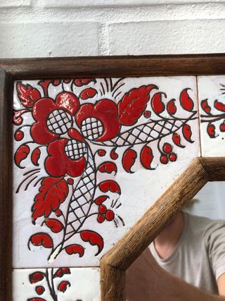 Espejo madera y azulejos decorativos